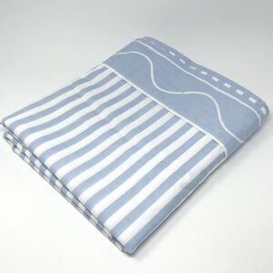 Vintage Marimekko Queen Flat Sheet Revman Product Blue White Stripe Cotton Blend